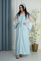 قميص استقبال بأكمام دانتيل ولؤلؤ - سماوي