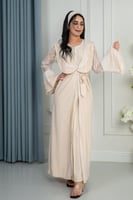 قميص استقبال بأكمام دانتيل ولؤلؤ - بيج