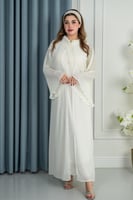 روب استقبال ناعم بتطريز لؤلؤ وكريستال - سكري