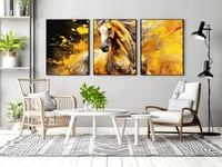 لوحة ثلاثية - خيل مع فن تجريدي باستخدام اللون الذه...