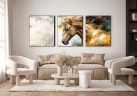 لوحة ثلاثية - خيل مع فن تجريدي