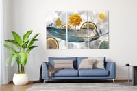 لوحة ثلاثية - فن تجريدي ريشة مع الغزال والشمس والش...