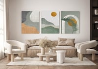 لوحة ثلاثية - فن تجريدي لجبال والشمس