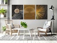 لوحة ثلاثية - فن تجريدي دوائر ذهبية مع خلفية اسود...