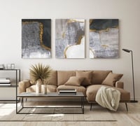 لوحة ثلاثية - فن تجريدي خليط من لون الذهبي مع الرم...