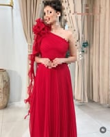 فستان سهره احمر الخامة /شيفون جورجيت دبل كلوش+بليس...