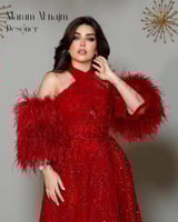 فستان سهره احمرالقماش/ تل مطرز كمبيوتر مزين بفصوص...