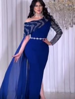 تطريز شك يدوي فستان شيفون جورجيت انيق طويل كم طويل...