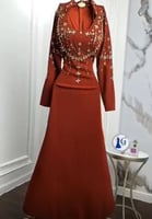 فستان فخم كريب استرتش + تطريز يدوي علا نفس القماش