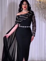 تطريز شك يدوي فستان شيفون جورجيت انيق طويل كم طويل...