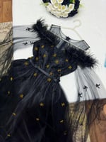 فستان تل مطرز لون اسود