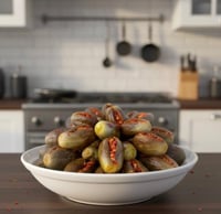 مكدوس بحشوة غنيه بالجوز والفليفلة وزيت الزيتون