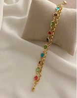 سوار مزدوج مطلي ذهب مع أحجار ملونة MB-091