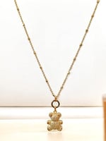 سلسال طويل مع تعليقة بشكل تيدي بير مطلي ذهب. MN-06...