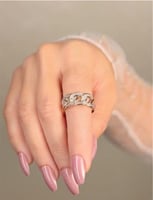 خاتم عريض مغطى بأحجار الباغت مفتوح مطلي ذهب فري سا...