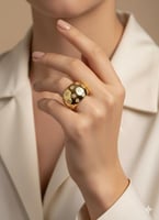 خاتم عريض مزين بزخارف مرصعة بالزركون مفتوح مطلي ذه...