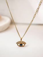 سلسال رفيع مع تعليقة بشكل عين مرصعة بأحجار الباغيت...