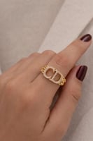 خاتم ذهبي مفتوح بتصميم أنيق مستوحى من Dior مطلي ذه...