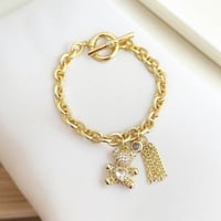 سوار جنزير مع تعليقة بشكل تيدي بير مطلي ذهب MB-172