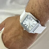 ساعة رجالي ربل أبيض اطار فضي