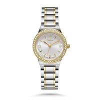 ساعة نسائية ستيل بلون فضي وذهبي ميناء ابيض