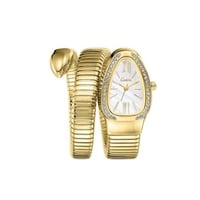 ساعة يد على شكل ثعبان باللون الذهبي ميناء ابيض