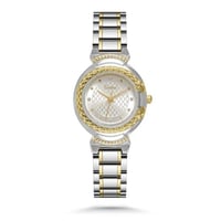 ساعة نسائية ستيل بلون فضي وذهبي ميناء ابيض