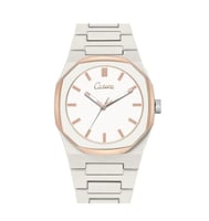 ‎ ساعة رجالية بسير كاربون بلون ابيض اطار روز قولد