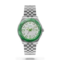 ساعة رجالية بسير استيل فضي اطار اخضر