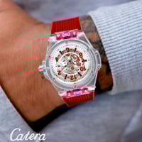 ساعة رجالية بسير ربل بلون أحمر