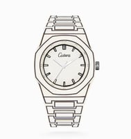 ‎ ساعة رجالية بسير كاربون بلون ابيض