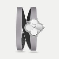 ساعة نسائية جلد ماركة كاتيرا سير رمادي إطار فضي