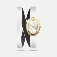 ساعة نسائية جلد ماركة كاتيرا سير أبيض إطار ذهبي