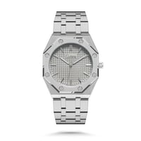 ساعة رجالية من الستيل بلون فضي ميناء رمادي