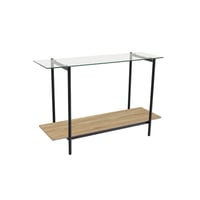 طاولة مدخل كونسول خشب مع زجاج قواعد حديد لون أسود