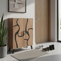 خزانة احذية بابين خشب ماليزي 5 أدوار - بيج و أسود