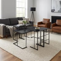 طاولات قهوة طقم 5 قطع خشب ماليزي - أسود رخامي