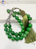 سبحة حجر العقيق الأخضر الطبيعي الكريم .