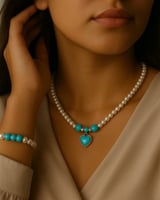 عقد اللؤلؤ الصدفي الطبيعي المميز مع تعليقه الفيروز...