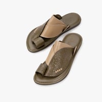 حذاء شرقي طبي إيطالي جلد زيتي خلاب