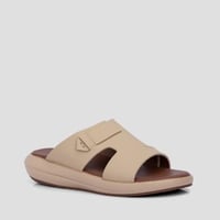 نعال خليجي جلد بيج كاكي وأرضية طبية بنية