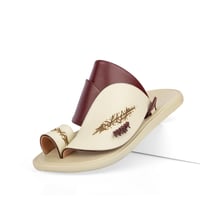 حذاء شرقي طبي جلد خمري وسكري مطرز