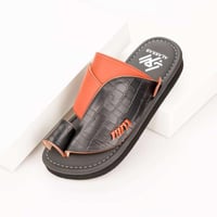 نعال شرقي وطني جلد عسلي وأسود نقشة تمساح