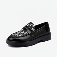 حذاء لوفر أسود جلد لامع بقماش لتهوية القدم