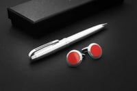 طقم قلم فضي و كبك أحمر ماركة الدهنج