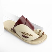 حذاء شرقي طبي جلد خمري وسكري مطرز