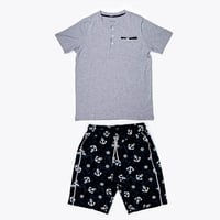 طقم بيجامة قطن من قطعتين تركي رصاصي وكحلي