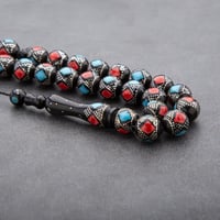 سبحه كوك فضه 12 ملي نقشة معينات أزرق وأحمر