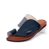 نعال شرقي طبي جلد مطرز كحلي - رمادي -سكري