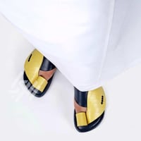 حذاء شرقي كحلي واصفر خامات طبيعية إيطالية